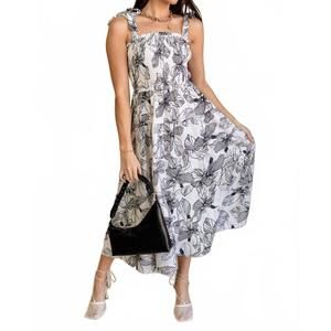 NEW BIG WATER BLUE SKY cleo floral midi dress in white/black